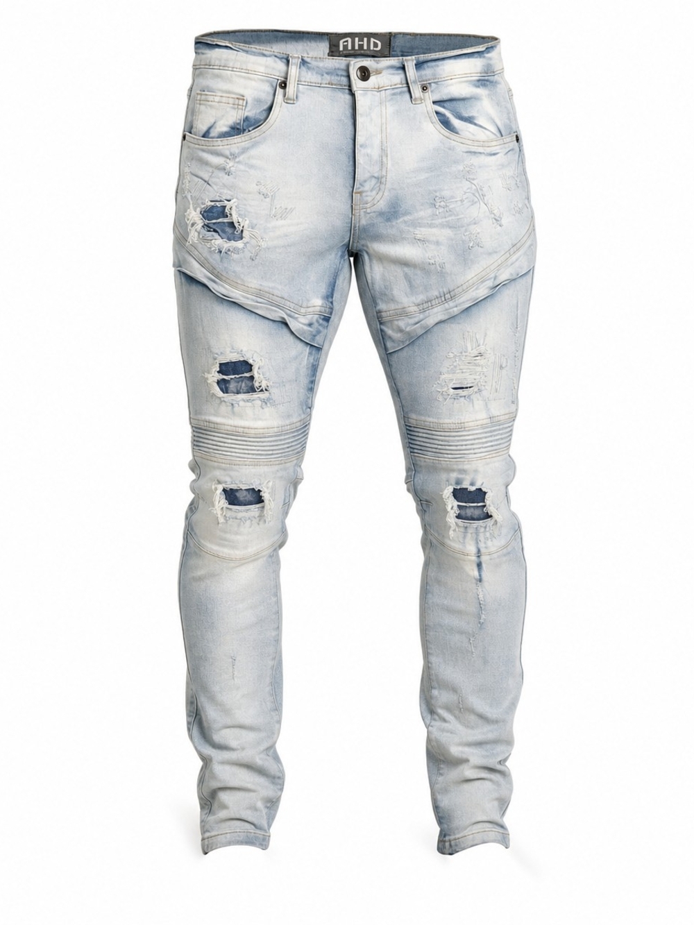 Another Hype Piece Men’s Moto Distressed Jeans Size 32 Light Wash Biker Ripped